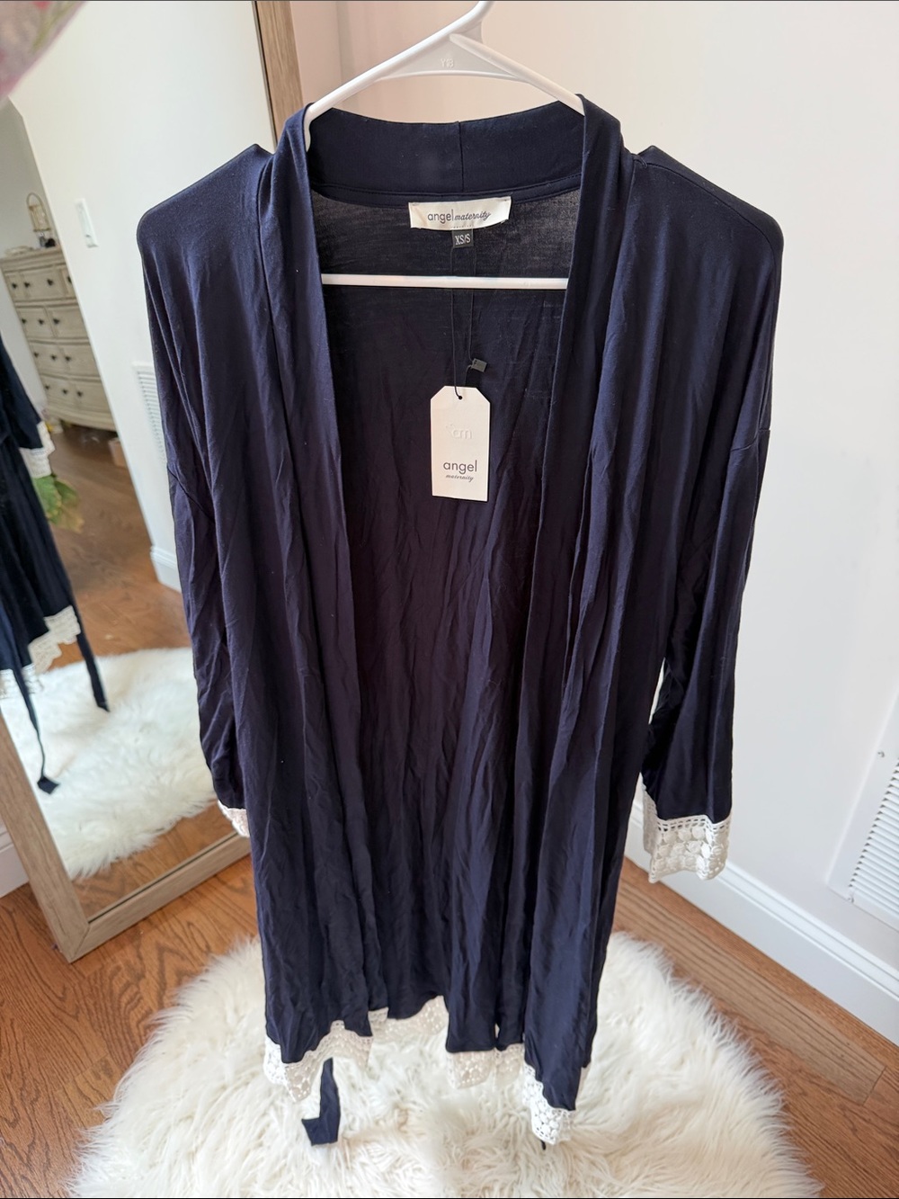 Angel Maternity Navy lace robe